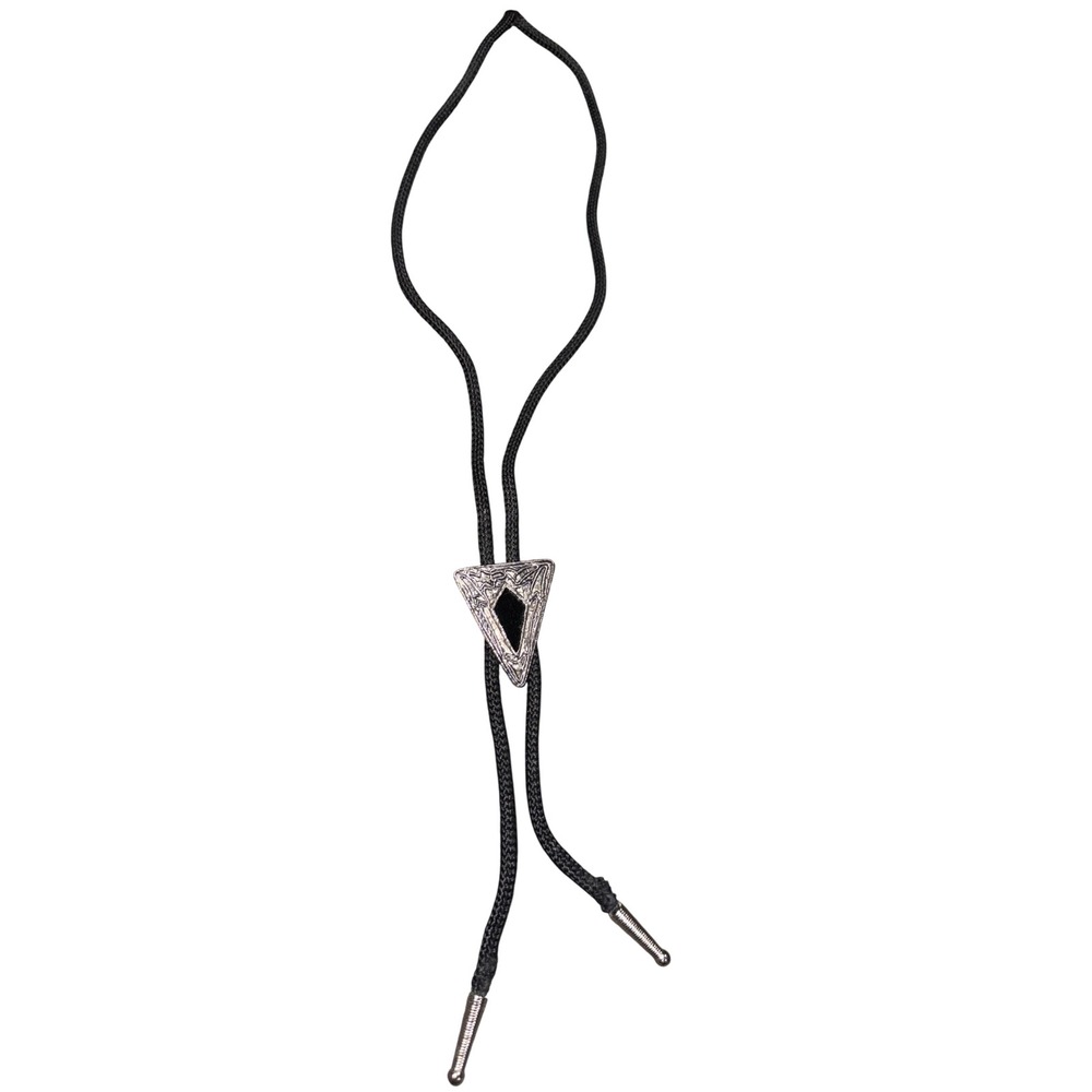 Vintage Mens Cowboy/Country Western Silver Tone Triangle Bolo Tie Black Cord